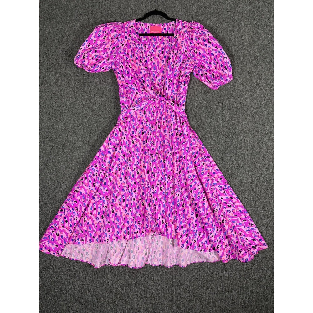 Lilly Pulitzer Dress Womens 10 Juney Midi Wild Fuchsia Spotted in Love‎ Cotton